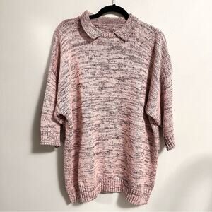 Vintage 90’s Space Dye Pullover 1/2 Sleeve Knit Sweater Pink Gray Womens XL